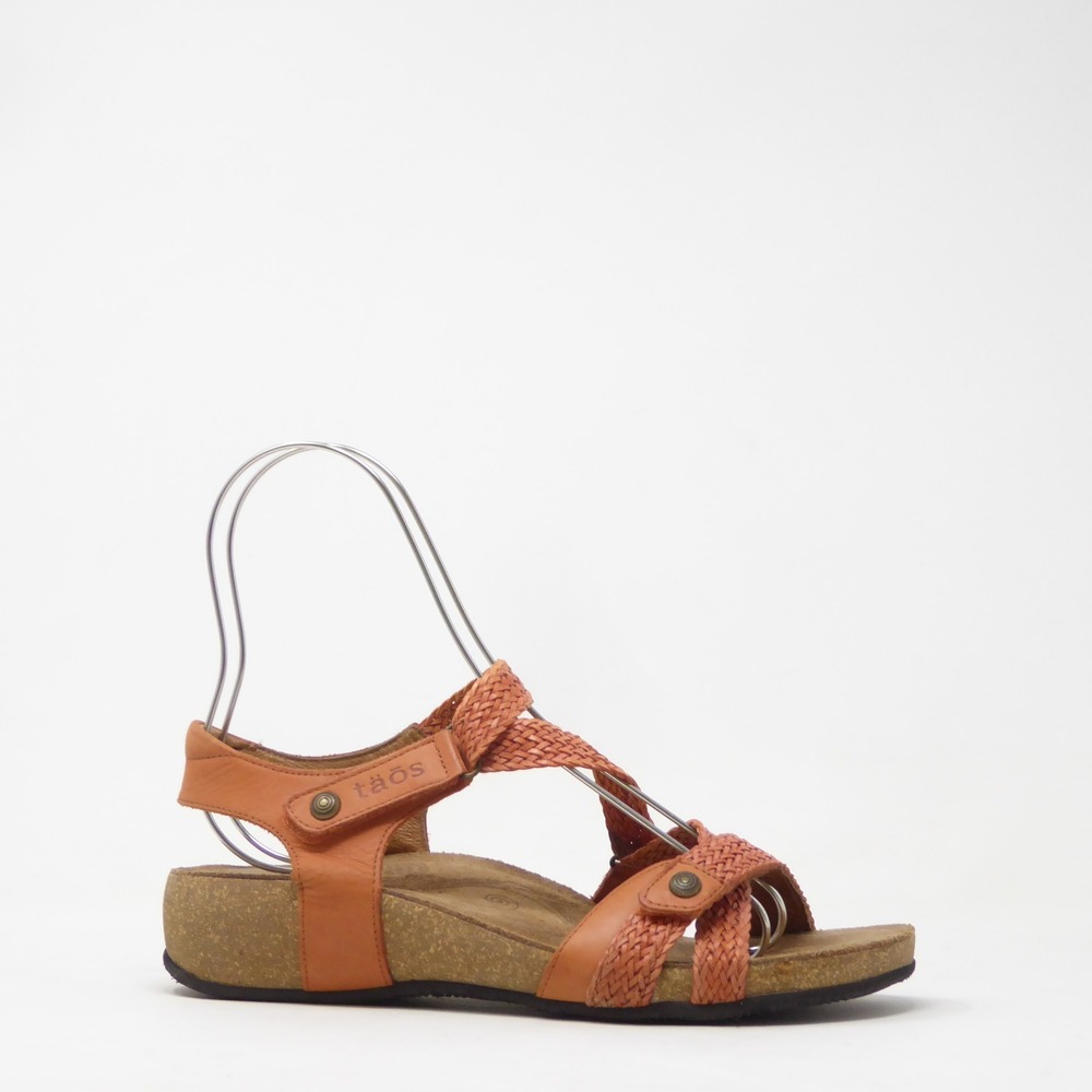 Taos Women Trulie Wedge Sandals Orange Woven Leather Strappy 8-8.5 / 39